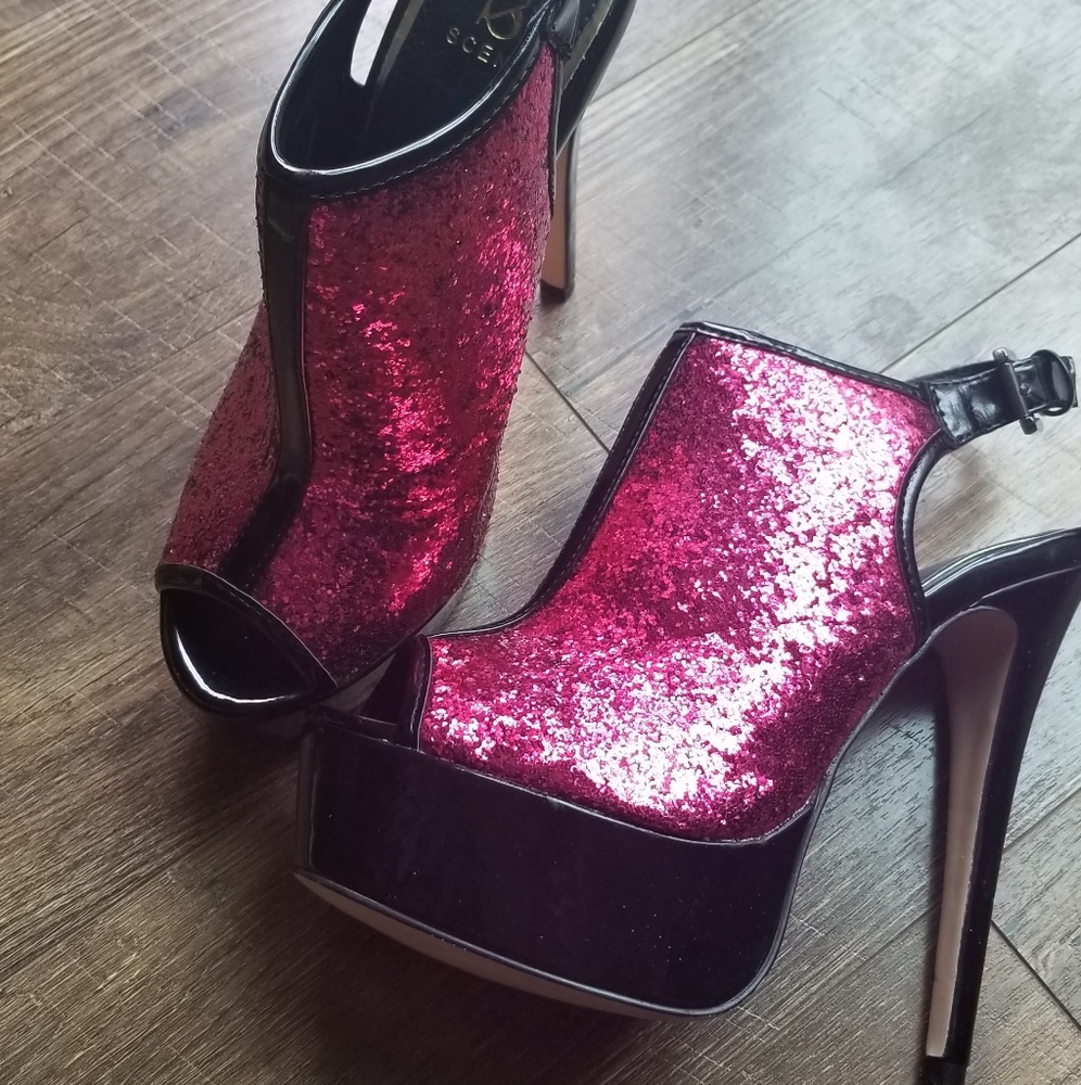 Pink Glitter Platform Heels